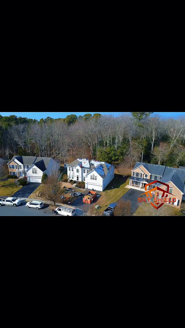 Sky Shield social post: Another local home protected by Skyshield. 40 squares of GAF Weatheredwood shingles installed c…